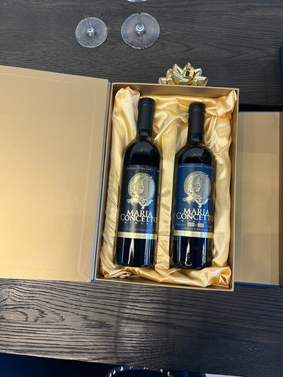 Blue / Gold Maria Concetto Winery Gift Box Square Two  Bottle
