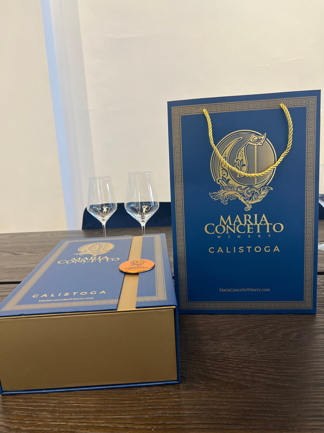 Blue / Gold Maria Concetto Winery Gift Box Square Two  Bottle