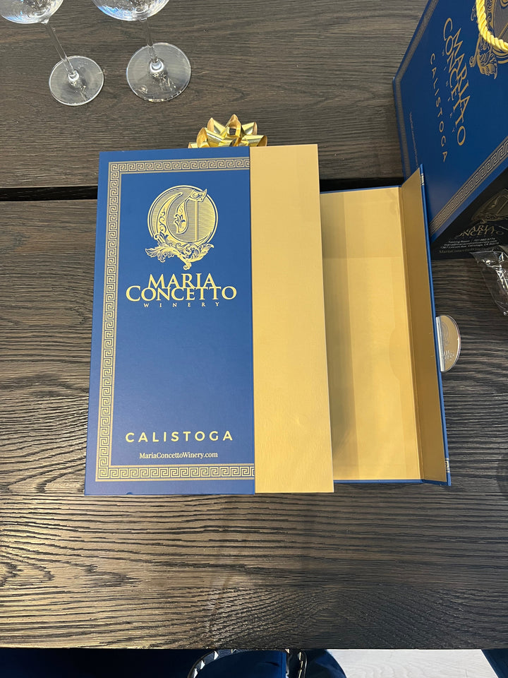 Blue / Gold Maria Concetto Winery Gift Box Square Two  Bottle