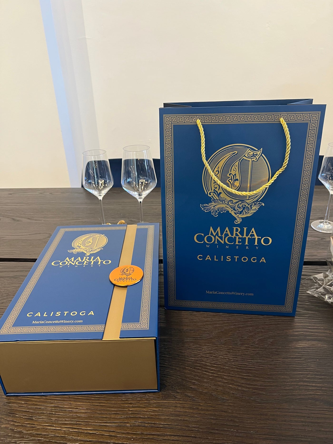 Blue / Gold Maria Concetto Winery Gift Box Square Two  Bottle