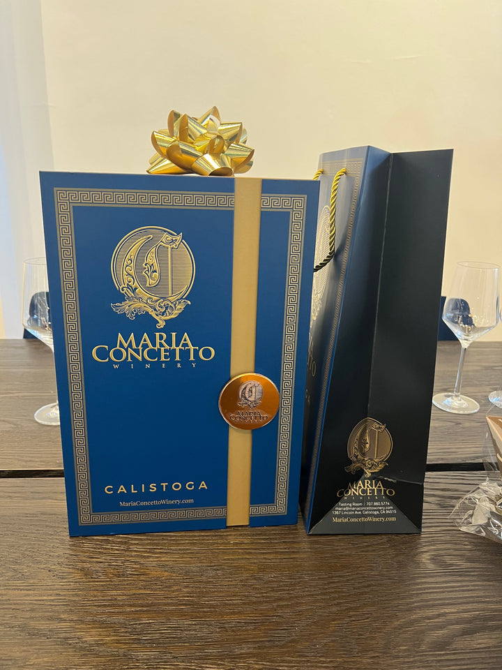 Blue / Gold Maria Concetto Winery Gift Box Square Two  Bottle