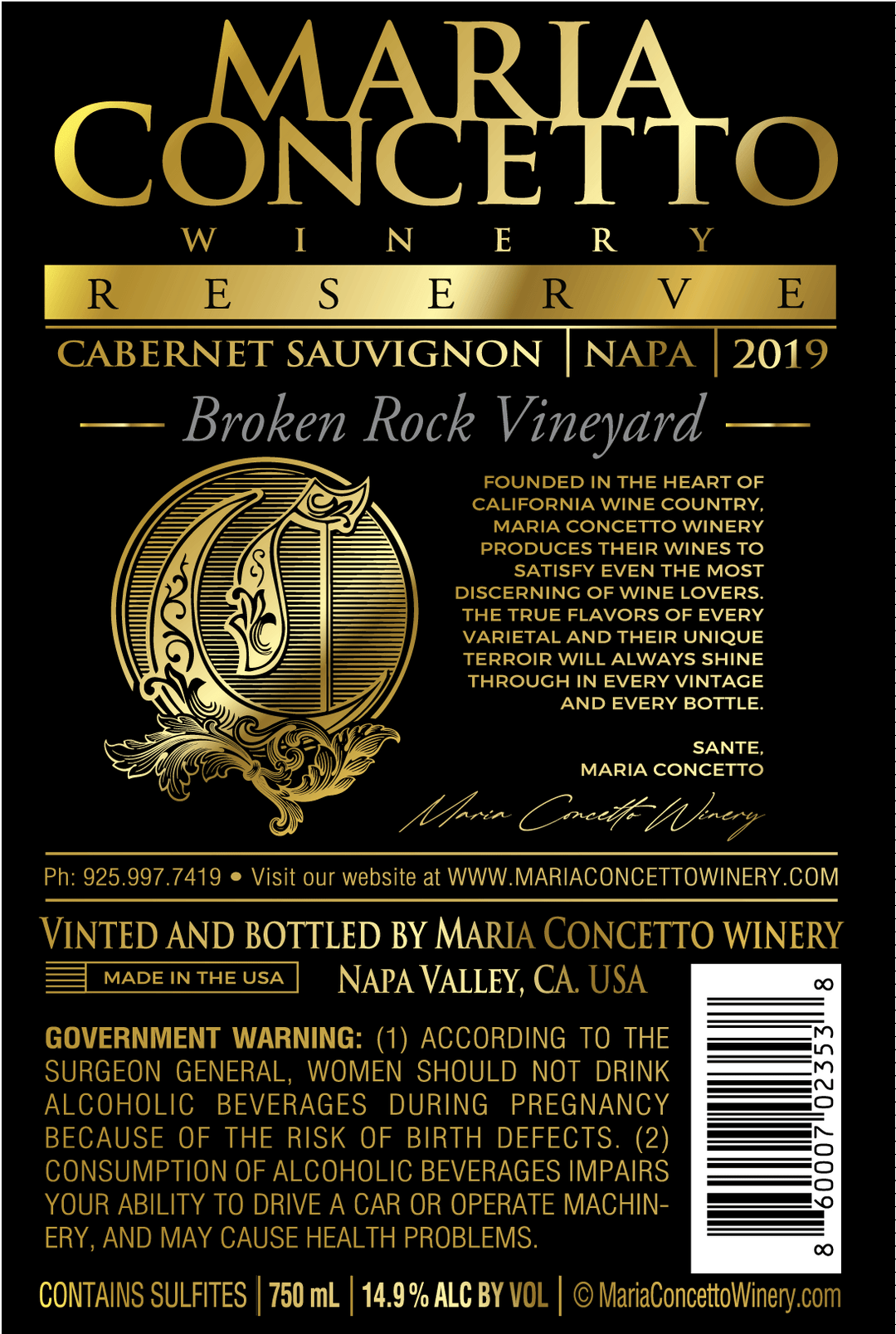 2019 <br>Cabernet  <br>Sauvignon<br> (Broken Rock Napa) <br>Reserve